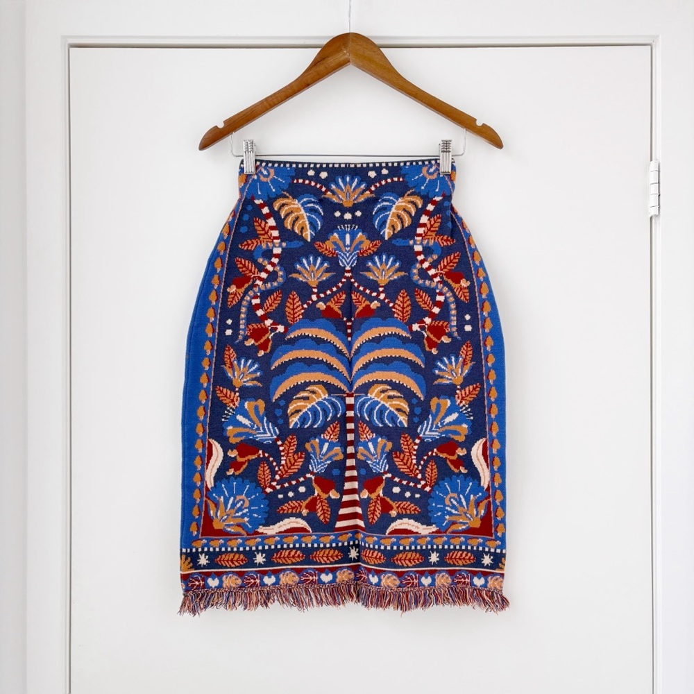 NWOT Farm Rio Nature Beauty Blue Scarf Knit Skirt S